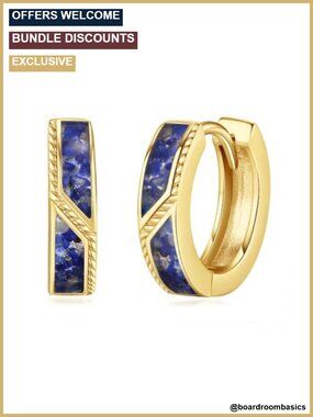 15mm Gold Plated Lapis Lazuli Hoop Earrings Huggie Hypoallergenic